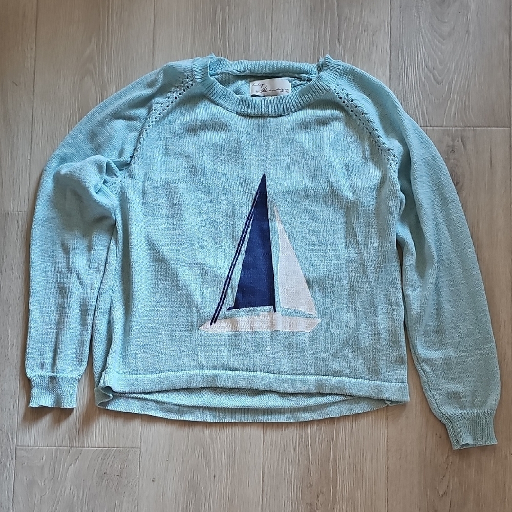 Vintage Havana Light Blue Sweater with Sailboat Design
